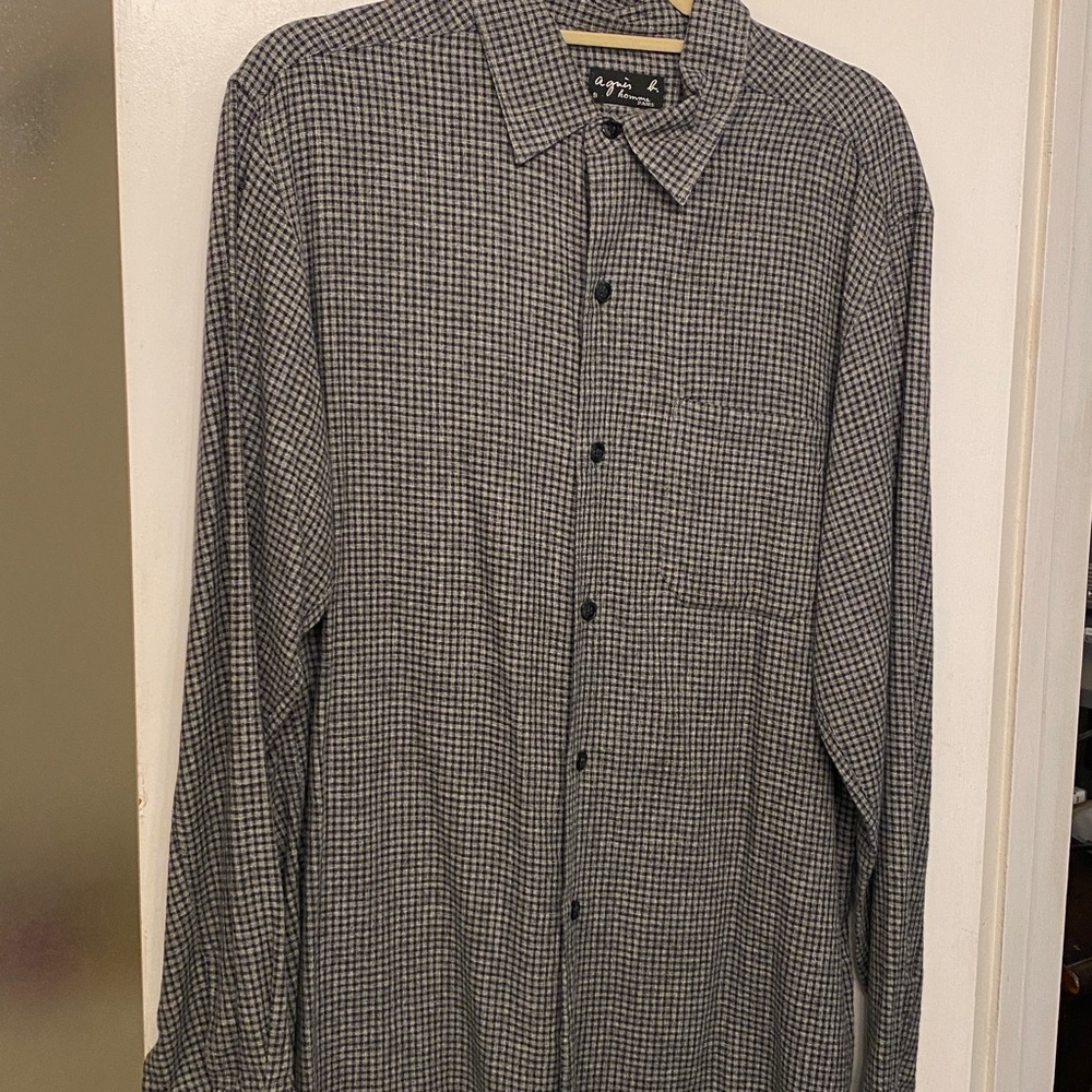 Agnes b Homme Men's Black and White Plaid Shirt